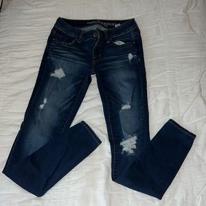 Low Rise American Eagle Dark Blue Distressed Jeggings- Regular